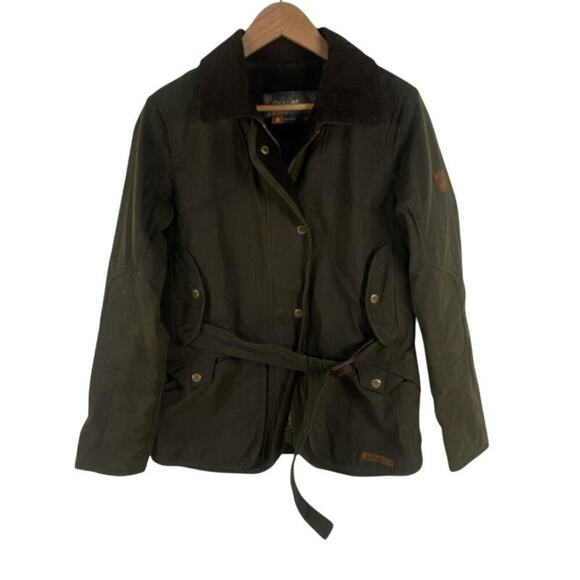 Eddie Bauer Waxed Cotton Chore Jacket – Belted Field Coat Workwear Preppy Small - Picture 1 of 5